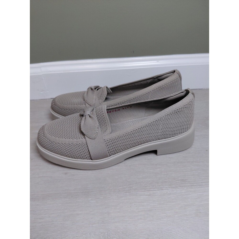 Skechers Cleo Taylor Bow Loafer Womens US 8 Taupe Slip On Knit Comfort Shoes